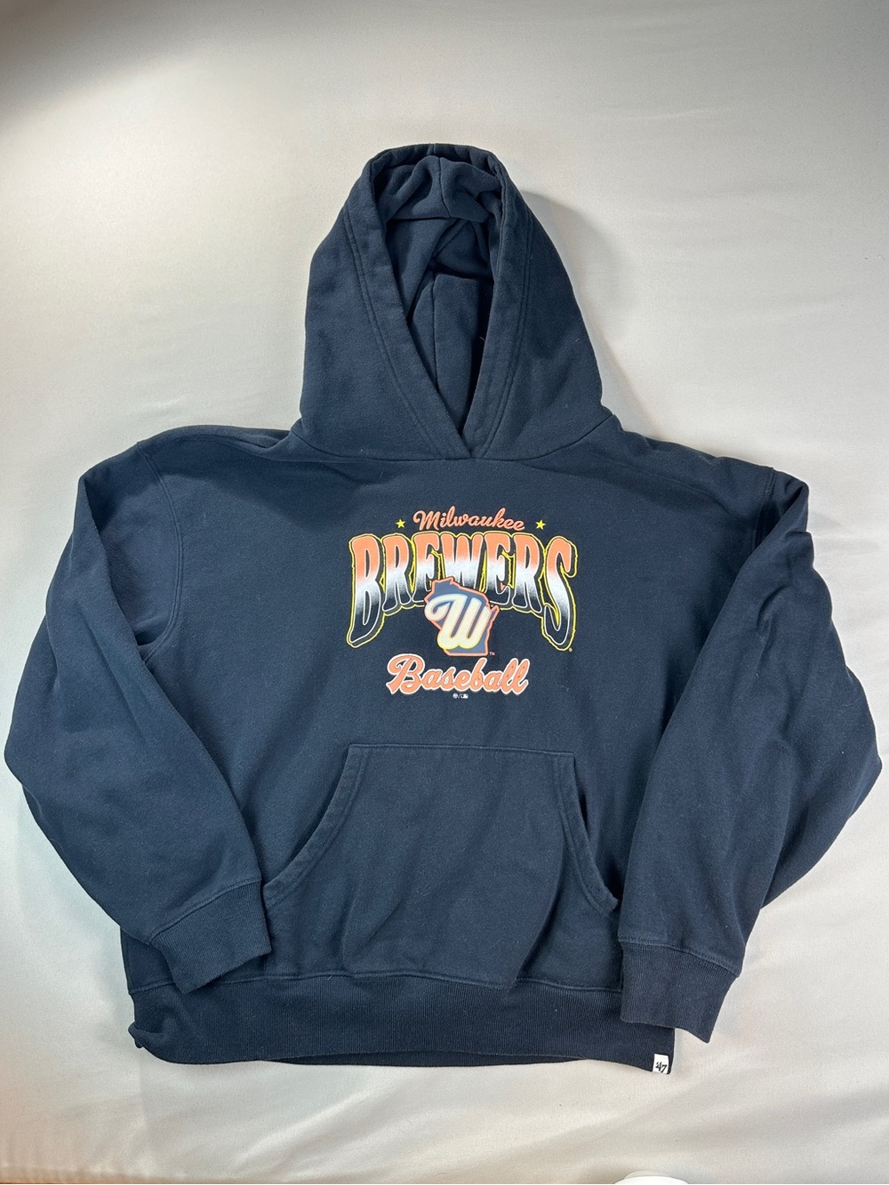 Milwaukee Brewers ‘47 Youth City Connect Navy Hoodie Sweatshirt Large Baseball